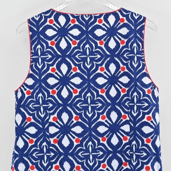 Vineyard Vines Whale Tail Tile Dress Size 14‎ Sleeveless Blue Red Floral Ikat - Picture 13 of 15